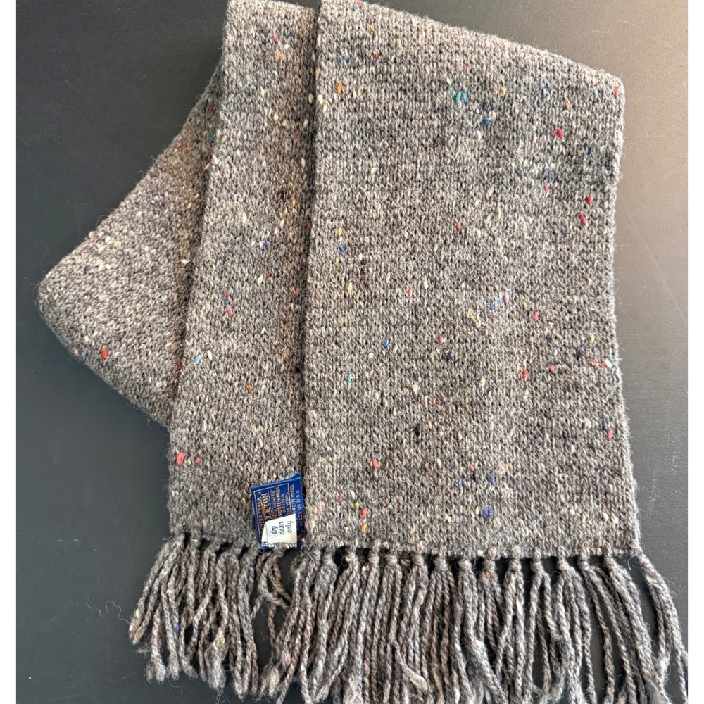 Vintage Pendleton Donegal Wool Scarf Gray Fleck Fringe Made USA 7x55
